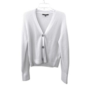 Quince Womens Ribbed V-Neck Cardigan Sweater Button Wool Alpaca Blend Size M